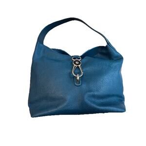 Dooney & Bourke Logo Lock Hobo Satchel Bag‎ Shoulder Purse Blue Leather READ